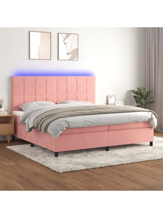 Box spring postel s matrací a LED růžová 200x200 cm samet