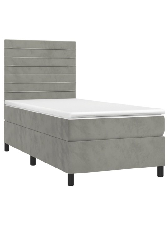 Box spring postel s matrací a LED světle šedá 80 x 200 cm samet