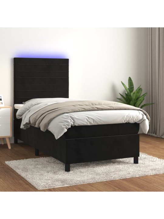 Box spring postel s matrací a LED černá 80 x 200 cm samet