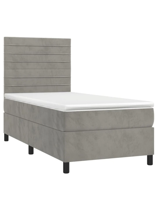 Box spring postel s matrací a LED světle šedá 90x200 cm samet