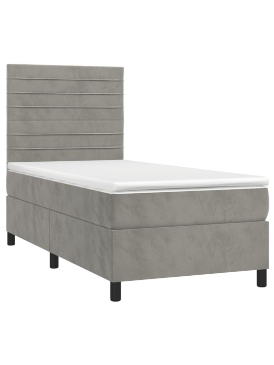 Box spring postel s matrací a LED světle šedá 100x200 cm samet