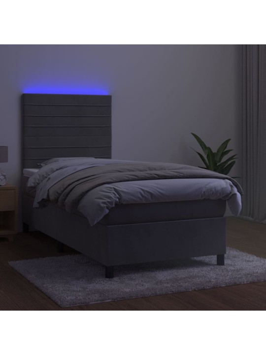 Box spring postel s matrací a LED světle šedá 100x200 cm samet