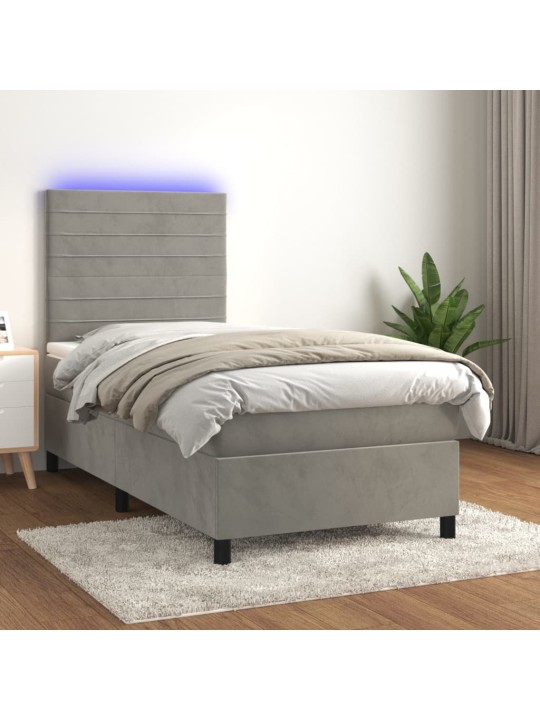 Box spring postel s matrací a LED světle šedá 100x200 cm samet