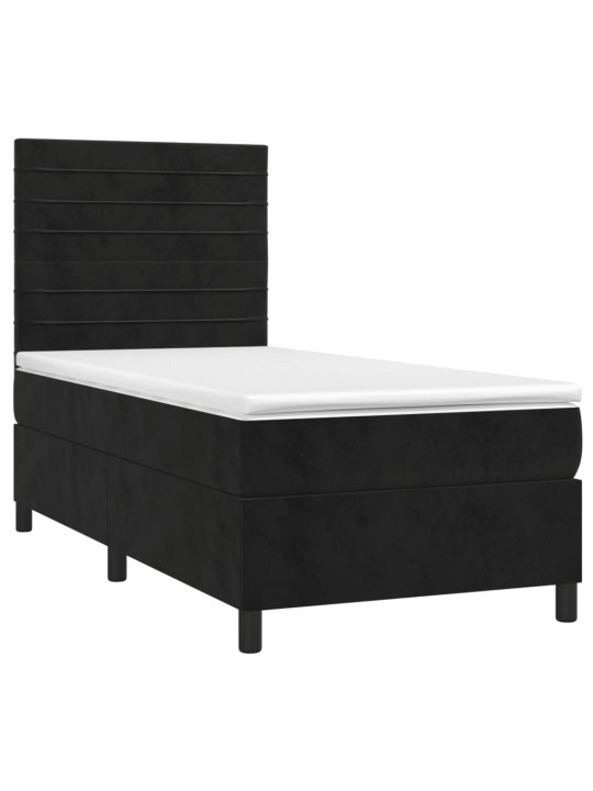Box spring postel s matrací a LED černá 100x200 cm samet