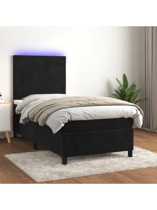 Box spring postel s matrací a LED černá 100x200 cm samet
