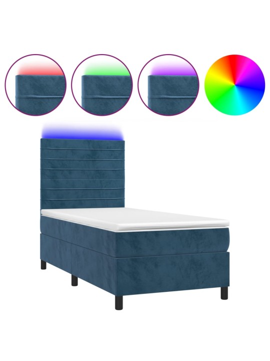 Box spring postel s matrací a LED tmavě modrá 100x200 cm samet
