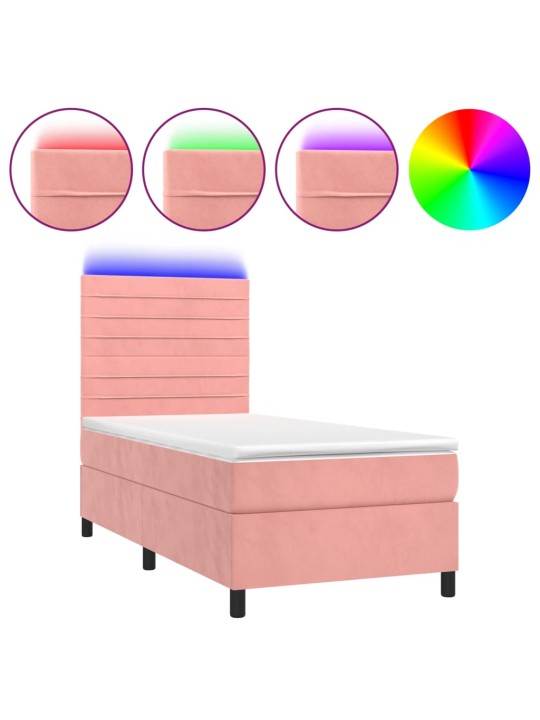 Box spring postel s matrací a LED růžová 100x200 cm samet