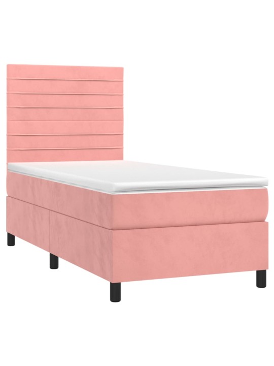 Box spring postel s matrací a LED růžová 100x200 cm samet