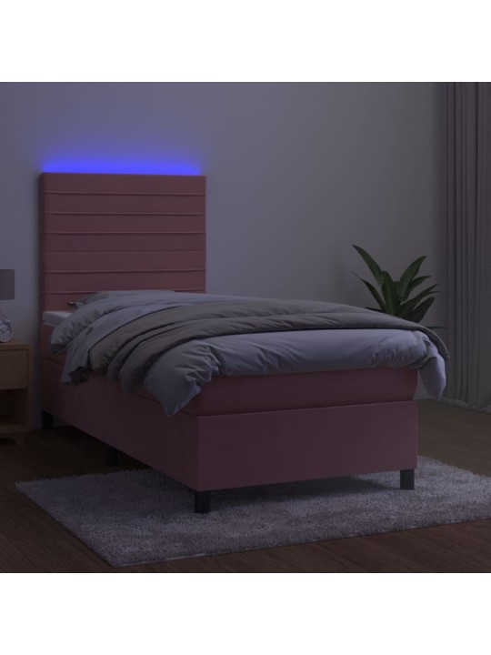 Box spring postel s matrací a LED růžová 100x200 cm samet