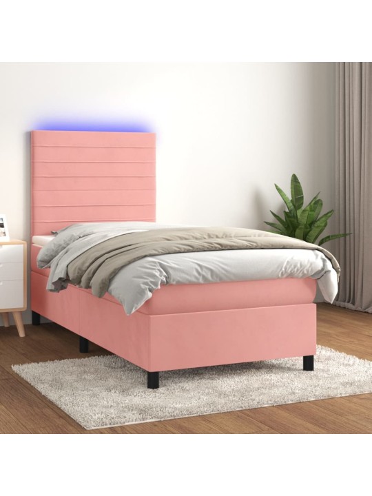 Box spring postel s matrací a LED růžová 100x200 cm samet