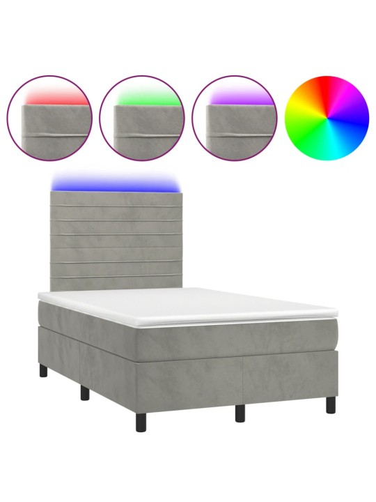 Box spring postel s matrací a LED světle šedá 120x200 cm samet