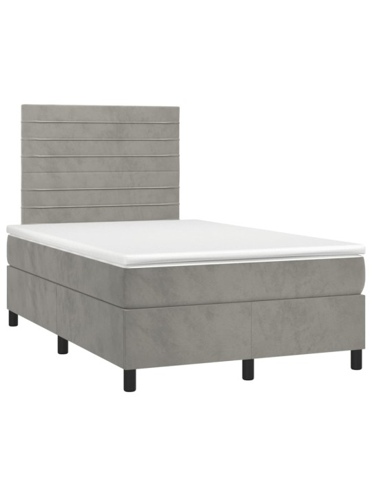 Box spring postel s matrací a LED světle šedá 120x200 cm samet