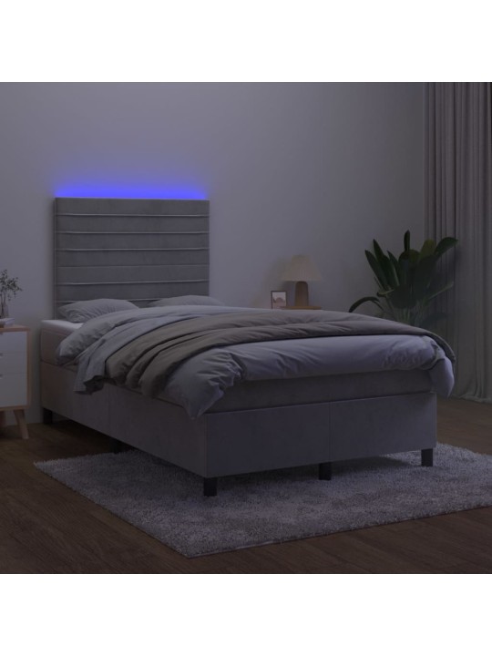 Box spring postel s matrací a LED světle šedá 120x200 cm samet