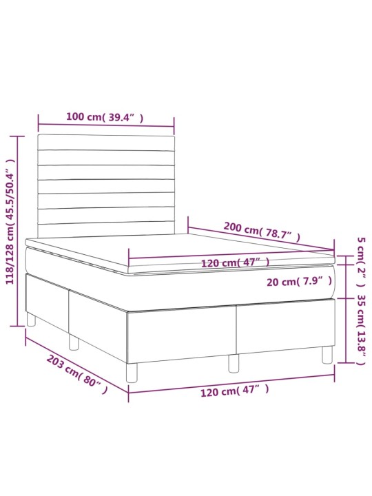 Box spring postel s matrací a LED světle šedá 120x200 cm samet