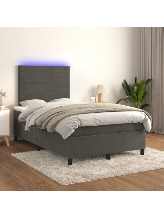 Box spring postel s matrací a LED tmavě šedá 120x200 cm samet