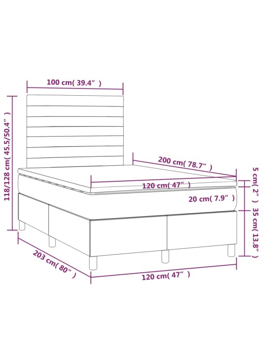 Box spring postel s matrací a LED černá 120x200 cm samet
