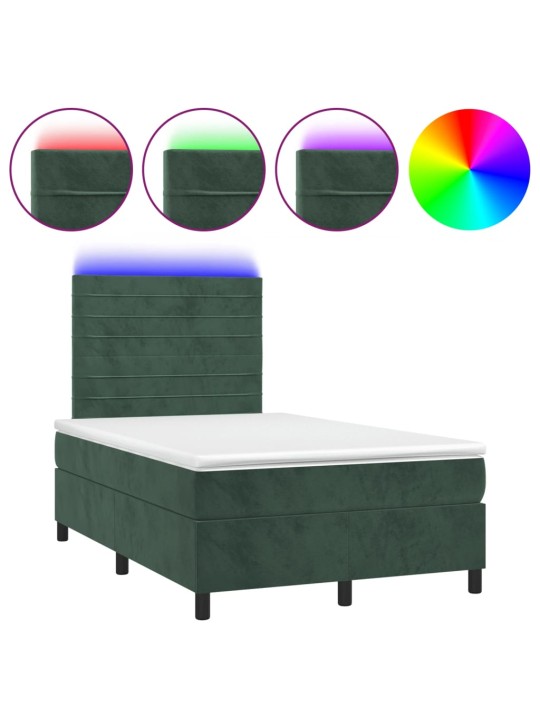 Box spring postel s matrací a LED tmavě zelená 120x200 cm samet