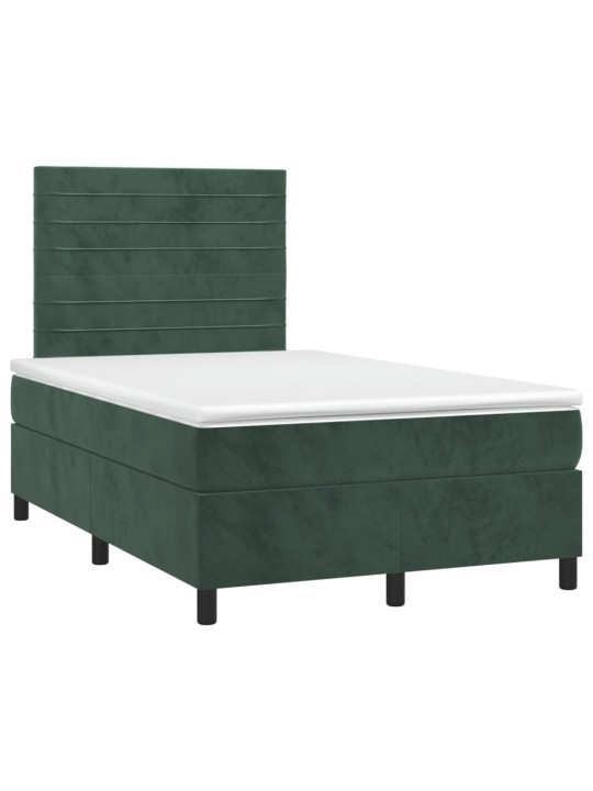 Box spring postel s matrací a LED tmavě zelená 120x200 cm samet