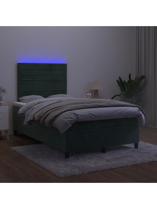 Box spring postel s matrací a LED tmavě zelená 120x200 cm samet