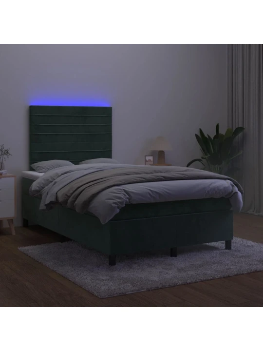 Box spring postel s matrací a LED tmavě zelená 120x200 cm samet