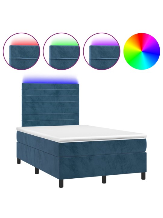 Box spring postel s matrací a LED tmavě modrá 120x200 cm samet