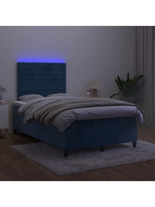 Box spring postel s matrací a LED tmavě modrá 120x200 cm samet
