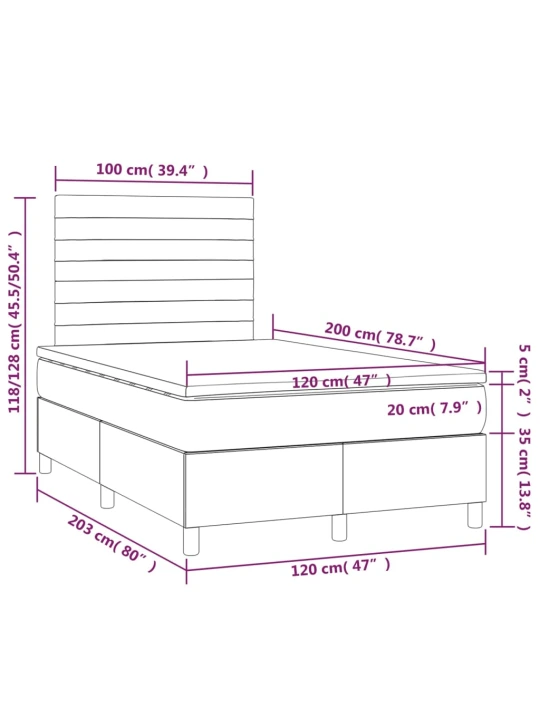 Box spring postel s matrací a LED tmavě modrá 120x200 cm samet