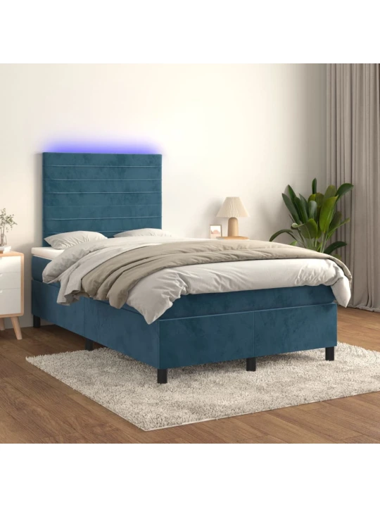 Box spring postel s matrací a LED tmavě modrá 120x200 cm samet