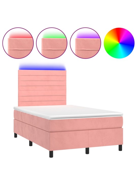 Box spring postel s matrací a LED růžová 120x200 cm samet