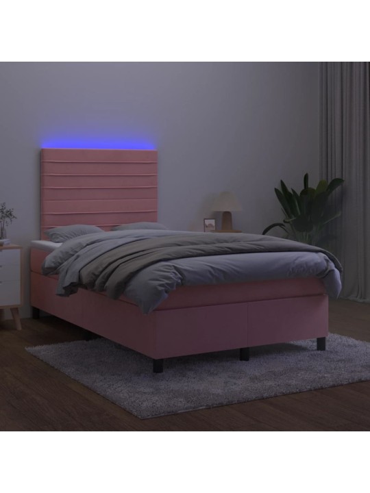 Box spring postel s matrací a LED růžová 120x200 cm samet