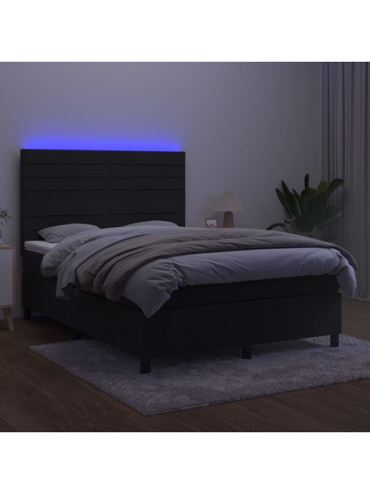 Box spring postel s matrací a LED černá 140x190 cm samet