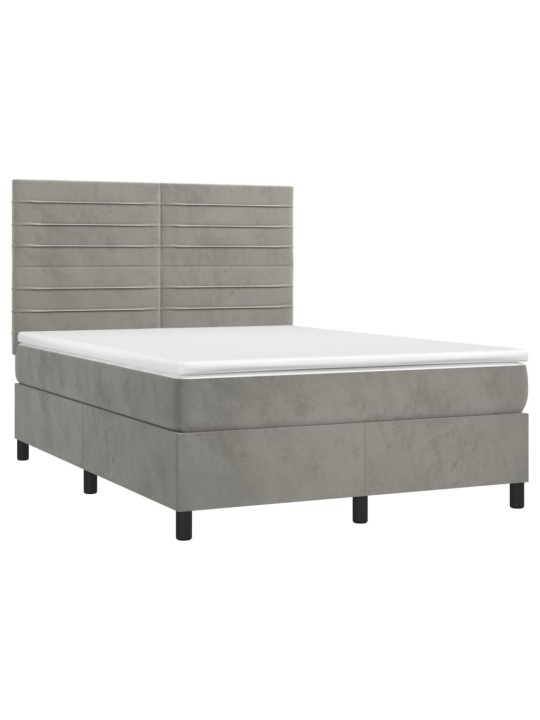 Box spring postel s matrací a LED světle šedá 140x200 cm samet