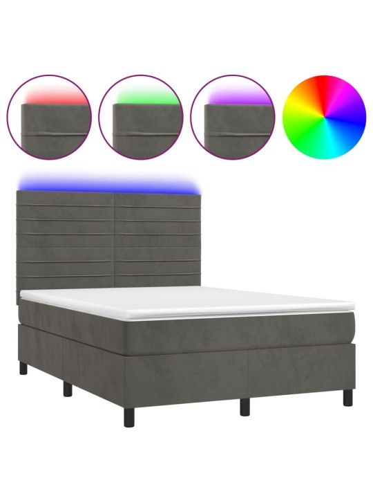 Box spring postel s matrací a LED tmavě šedá 140x200 cm samet