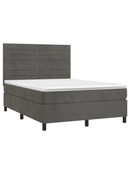 Box spring postel s matrací a LED tmavě šedá 140x200 cm samet