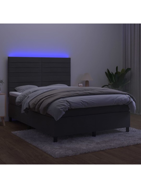 Box spring postel s matrací a LED tmavě šedá 140x200 cm samet