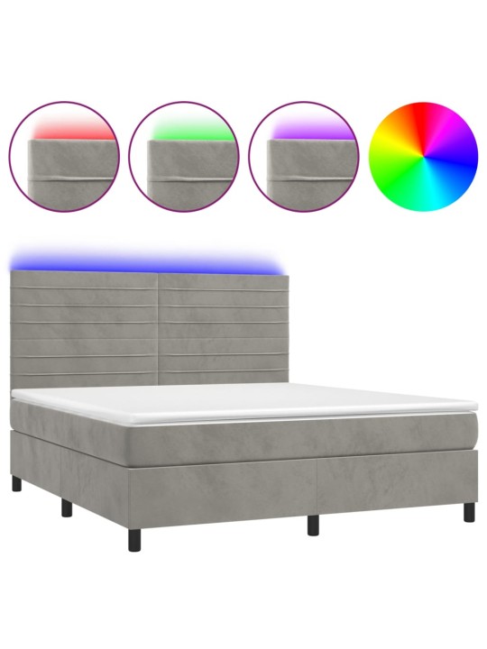 Box spring postel s matrací a LED světle šedá 160x200 cm samet