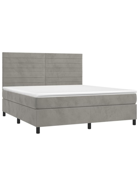 Box spring postel s matrací a LED světle šedá 160x200 cm samet