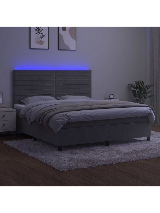Box spring postel s matrací a LED světle šedá 160x200 cm samet
