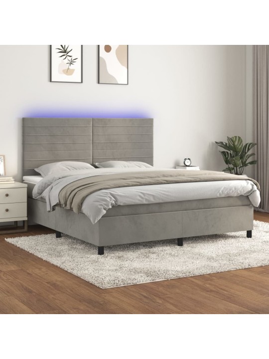 Box spring postel s matrací a LED světle šedá 160x200 cm samet