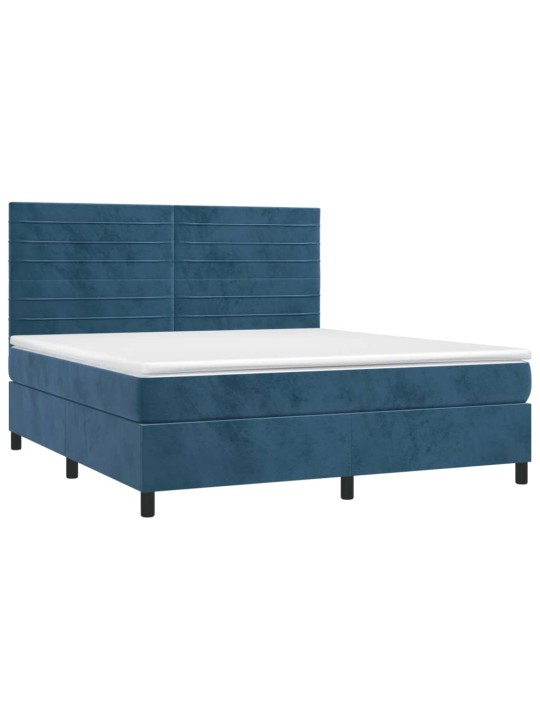 Box spring postel s matrací a led tmavě modrá 160x200 cm samet