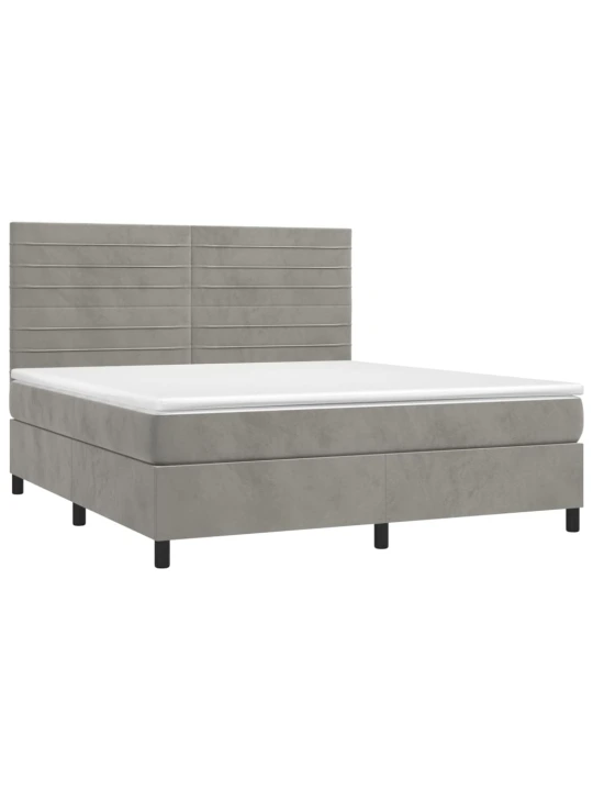 Box spring postel s matrací a LED světle šedá 180x200 cm samet