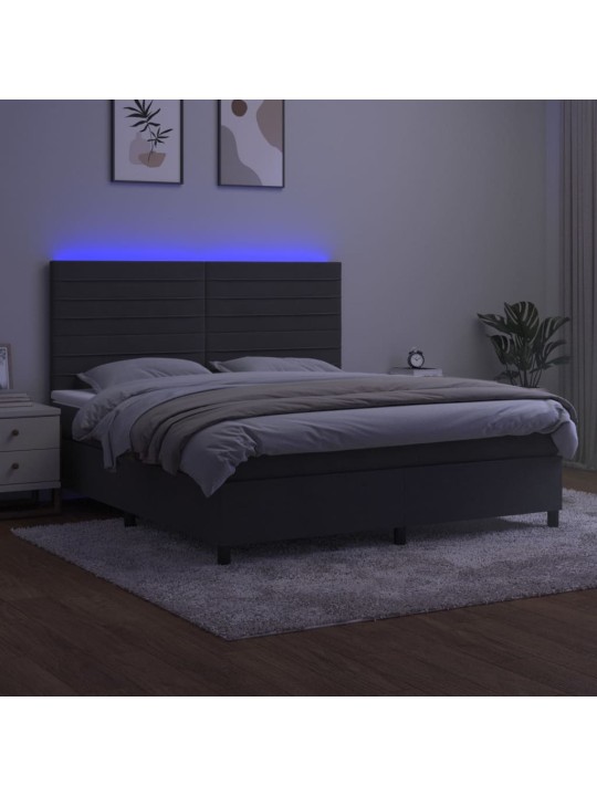 Box spring postel s matrací a LED tmavě šedá 180x200 cm samet