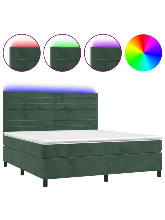 Box spring postel s matrací a led tmavě zelená 180x200 cm samet