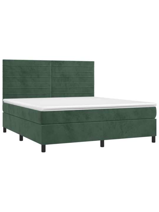 Box spring postel s matrací a led tmavě zelená 180x200 cm samet