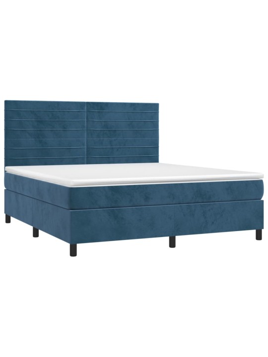 Box spring postel s matrací a led tmavě modrá 180x200 cm samet