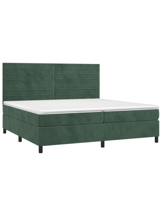 Box spring postel s matrací a led tmavě zelená 200x200 cm samet