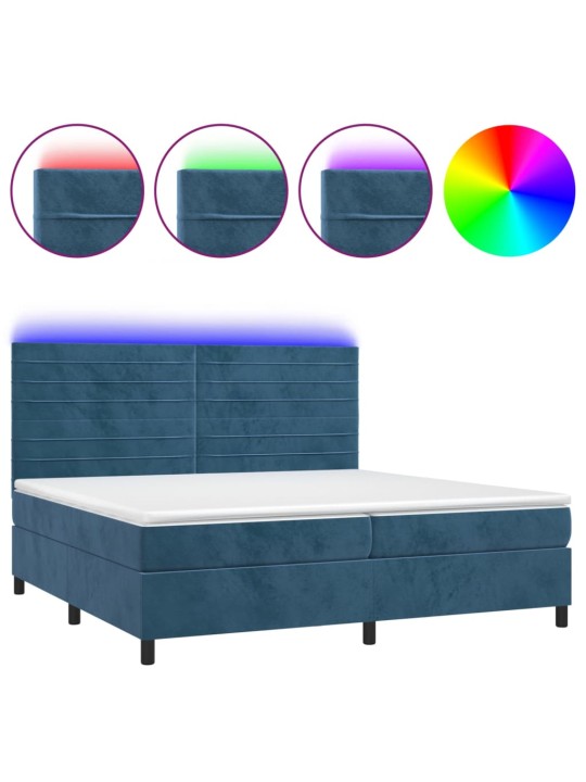 Box spring postel s matrací a LED tmavě modrá 200x200 cm samet