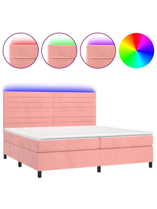 Box spring postel s matrací a LED růžová 200x200 cm samet