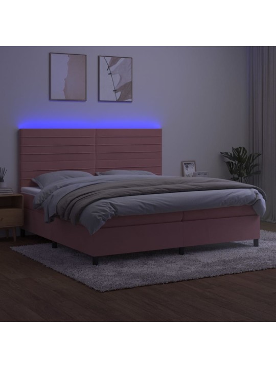 Box spring postel s matrací a LED růžová 200x200 cm samet
