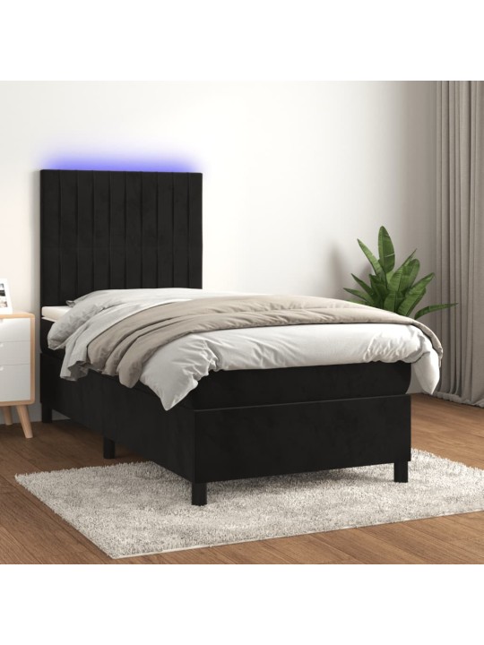 Box spring postel s matrací a LED černá 80 x 200 cm samet